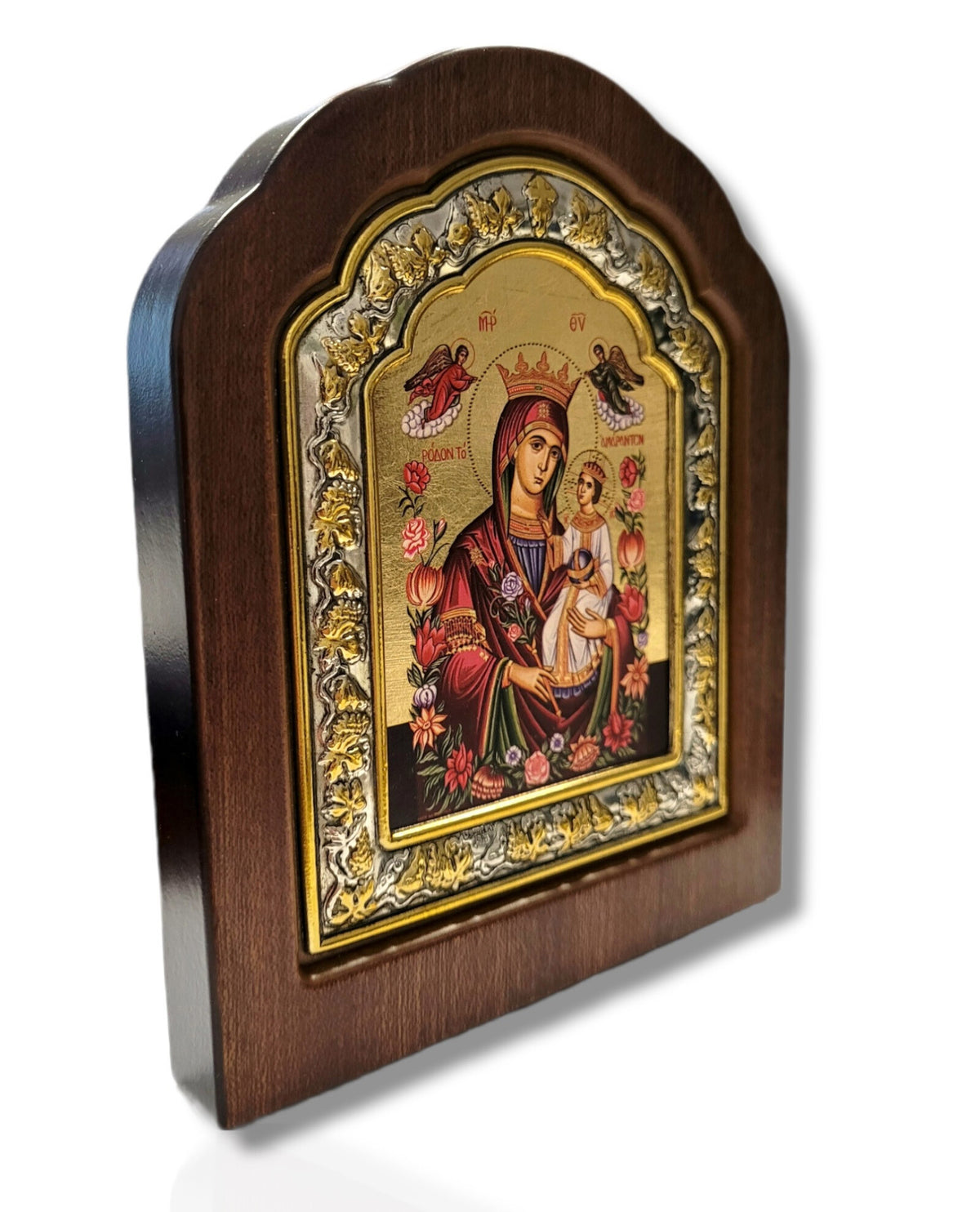Icoană lemn ovală cu fond aurit - Maica Domnului (VI)