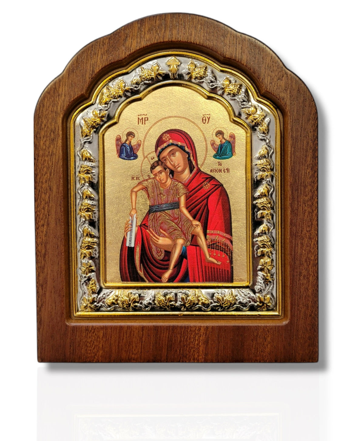 Icoană lemn ovală cu fond aurit, 10x13 - Maica Domnului (I)