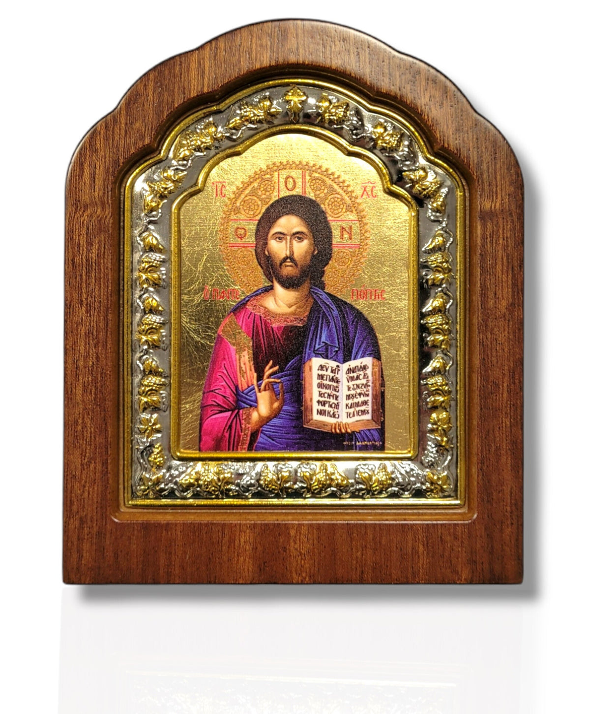 Icoană lemn ovală cu fond auri, 10x13 - Mântuitorul Iisus Hristos