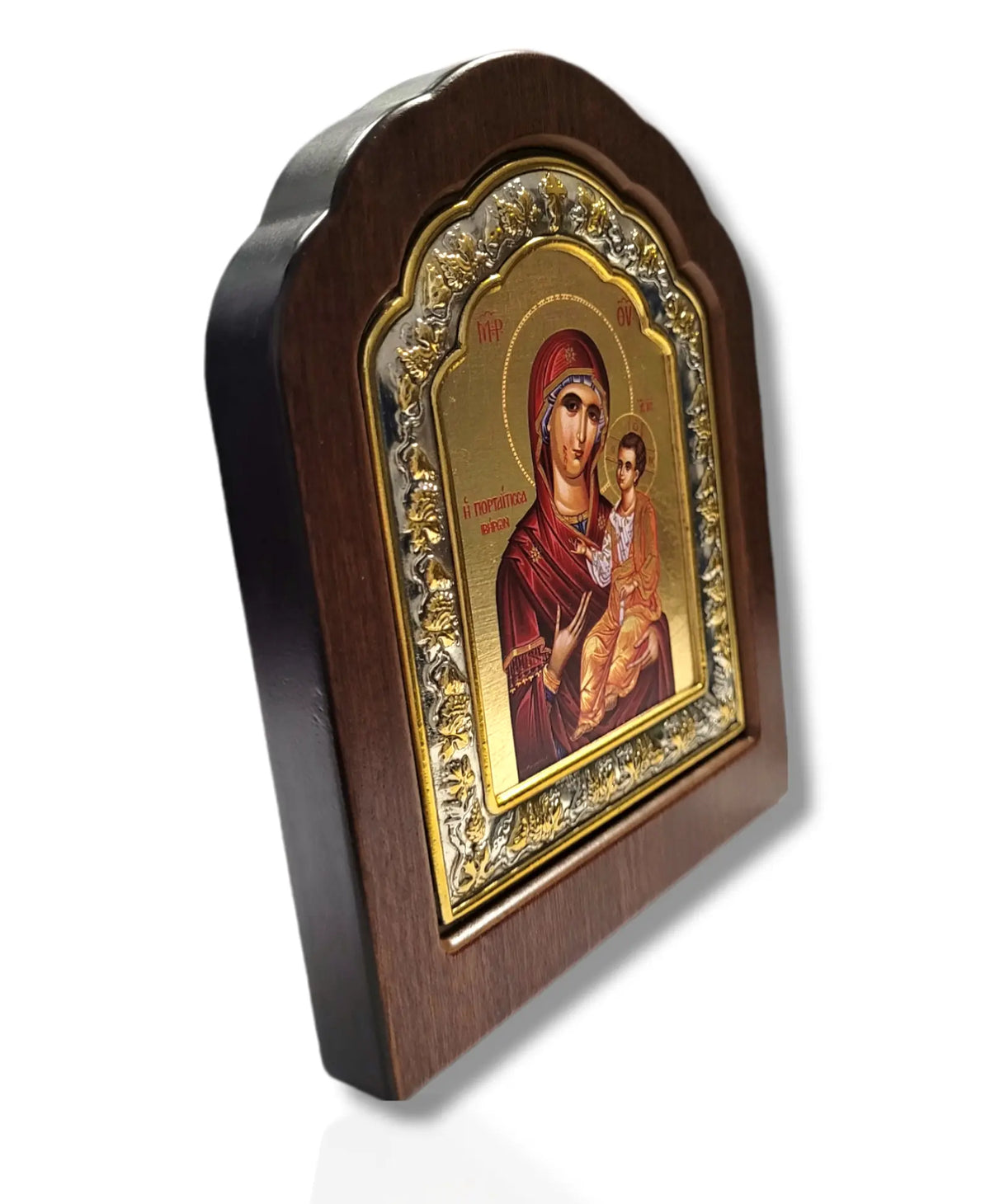Icoană lemn ovală cu fond aurit, 10x13 - Maica Domnului (VIII)