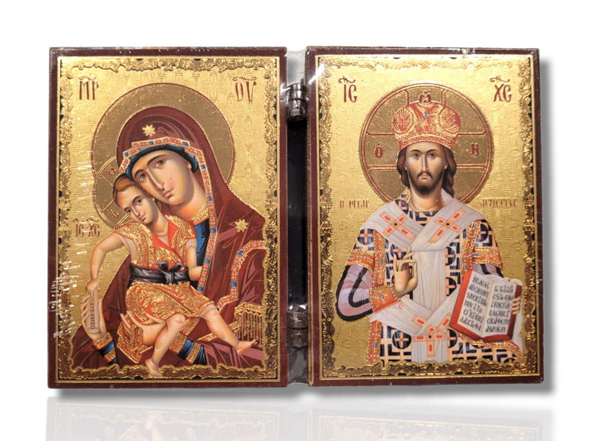 Diptic MDF 6x9 cm - Maica Domnului, Iisus Hristos Arhiereu
