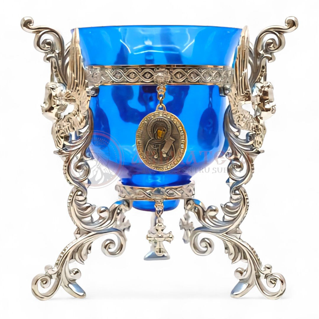 Candelă de masă SK-11NB RUM - Argintată (Pahar albastru)