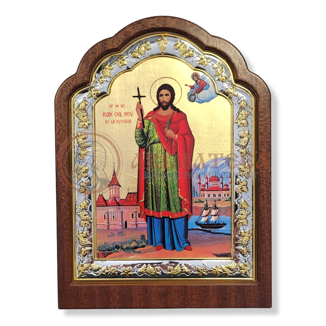 Icoană lemn ovală 20x27 - Sf. M. Mc. Ioan cel Nou (5568)