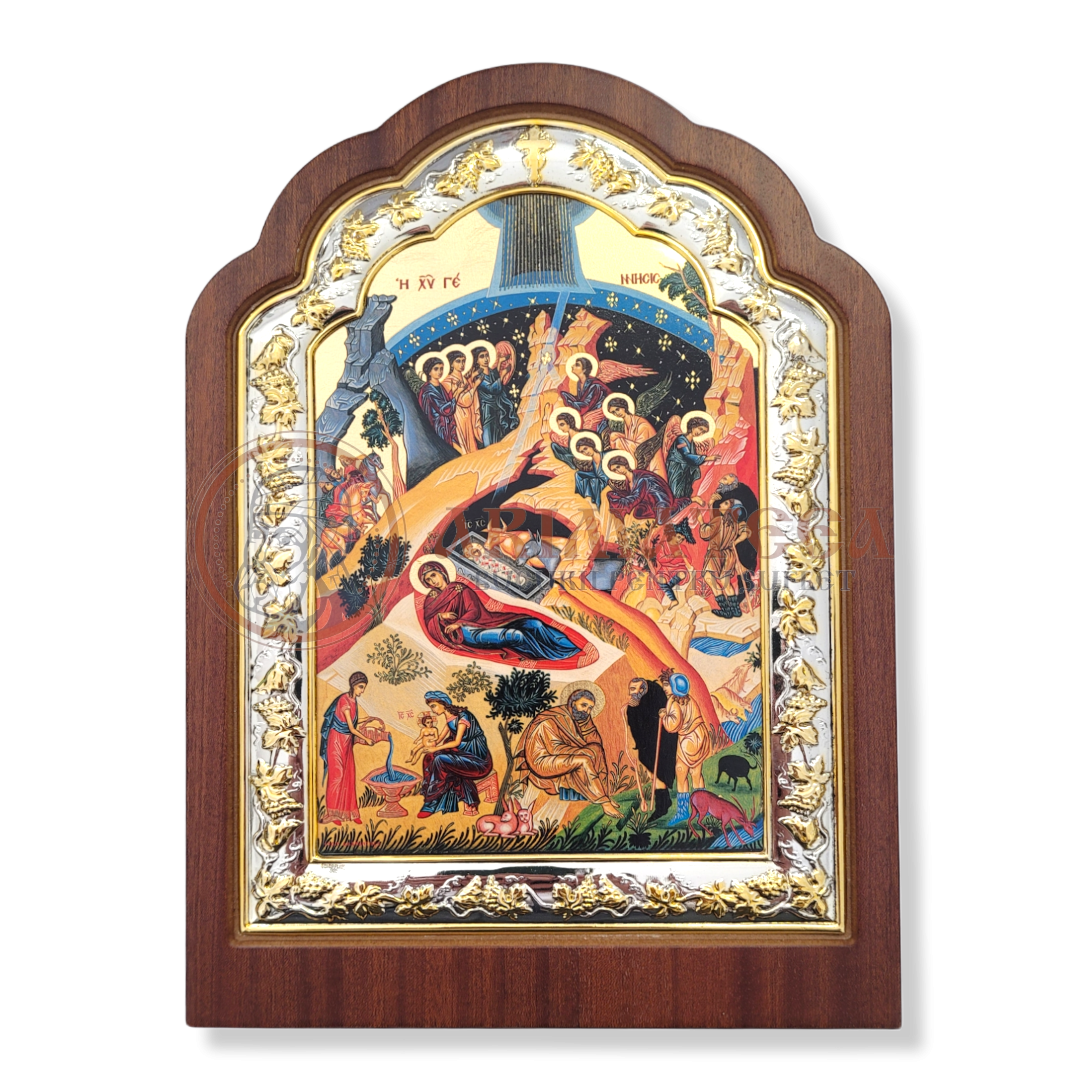 Icoană lemn ovală 23x31- Nașterea Domnului (5569)