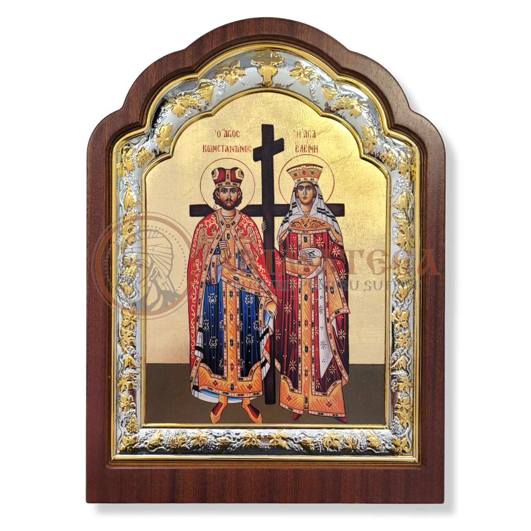 Icoană lemn ovală 23x31- Sf. Împ. Constantin și Elena (5569)