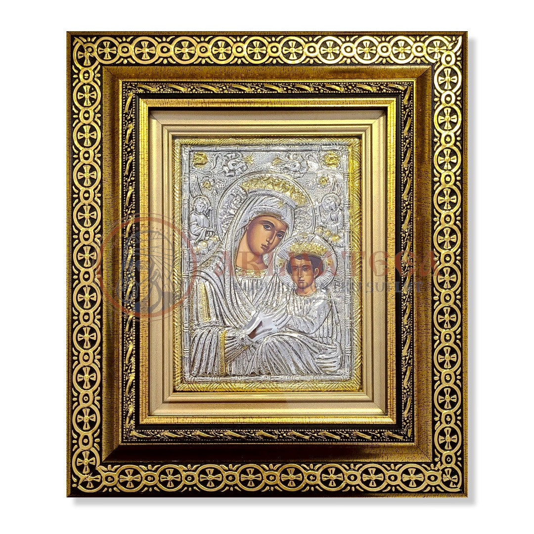Icoană Argintată în Ramă Aurie - Maica Domnului (9456)