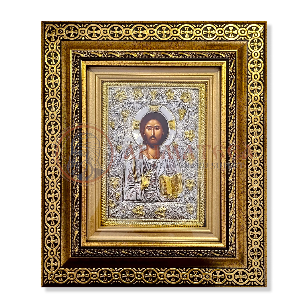 Icoană Argintată în Ramă Aurie - Iisus Hristos (9456)