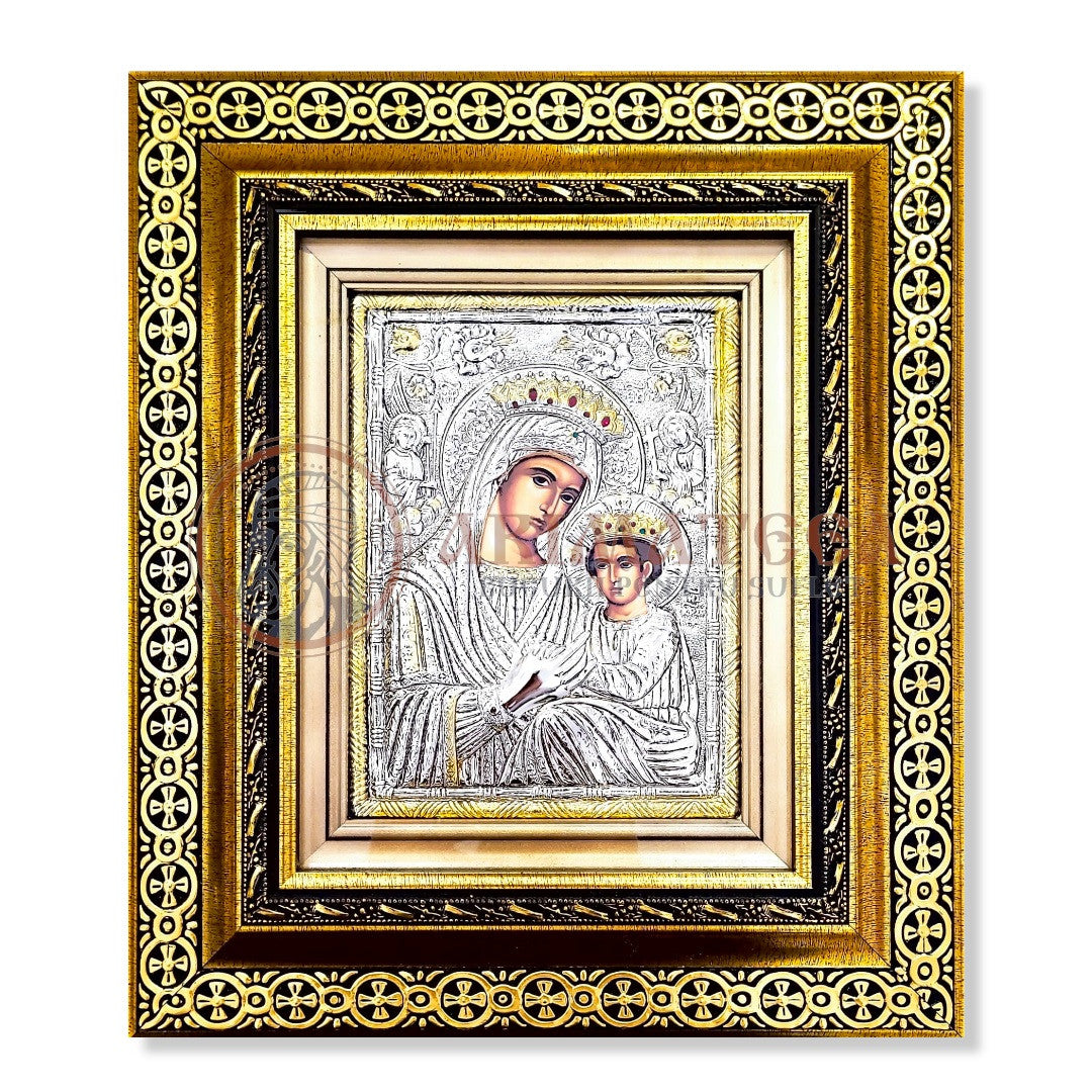 Icoană Argintată în Ramă Aurie cu Pietre Prețioase - Maica Domnului (9517)