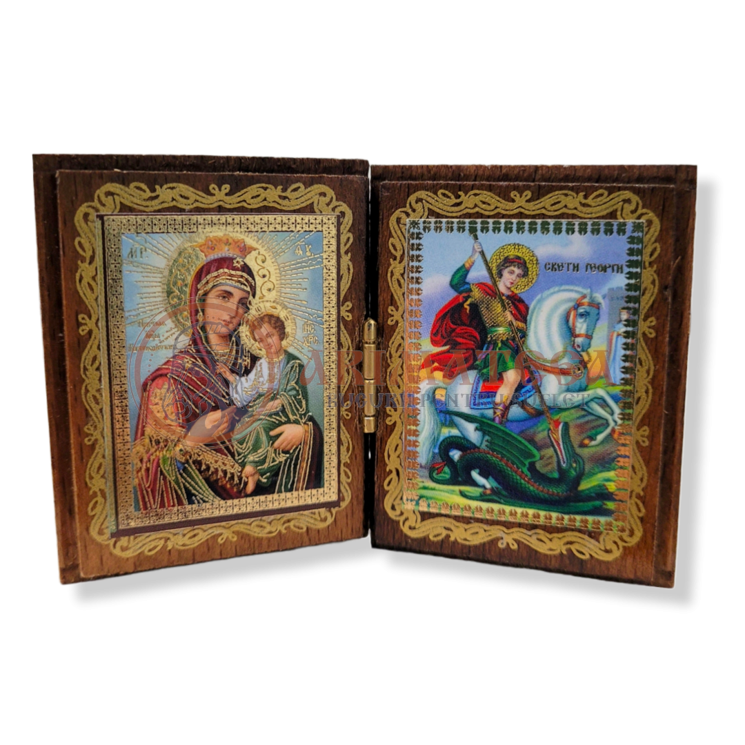 Icoană Diptic N76 - Maica Domnului, Sf. M. Mc. Gheorghe