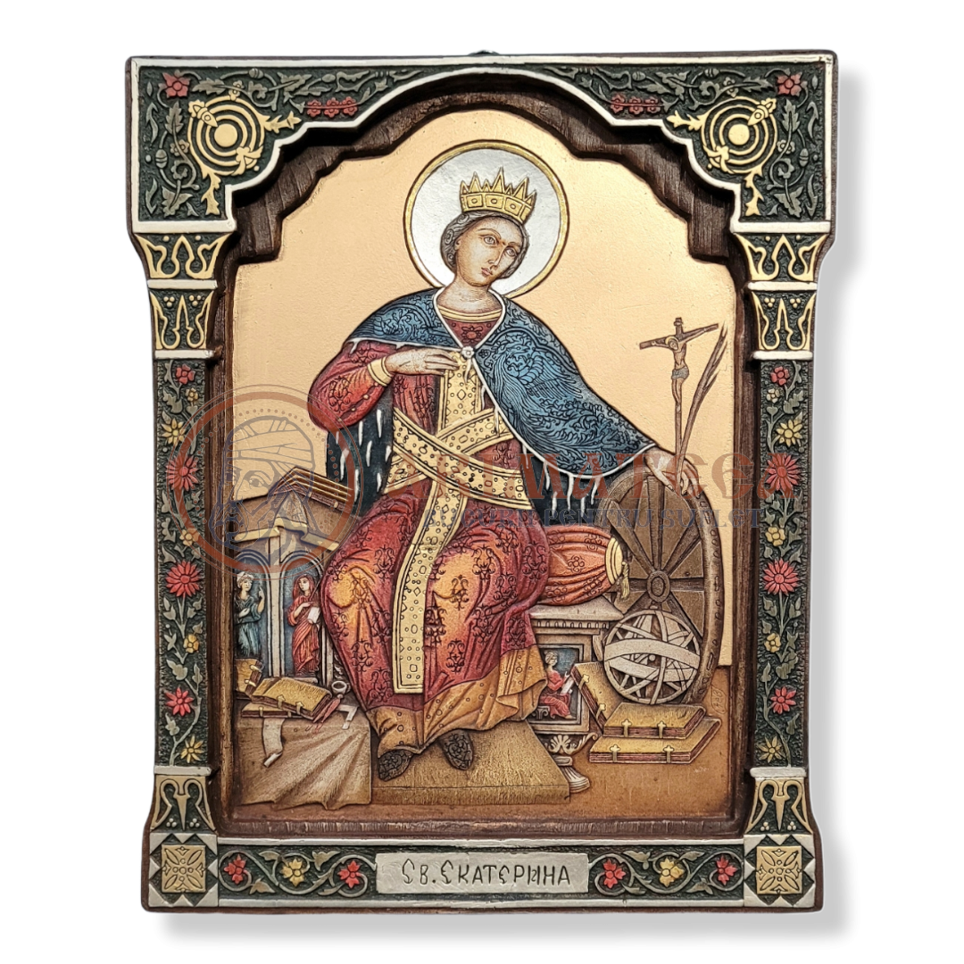Icoană pictată în relief - Sf. Ecaterina 27x21 cm