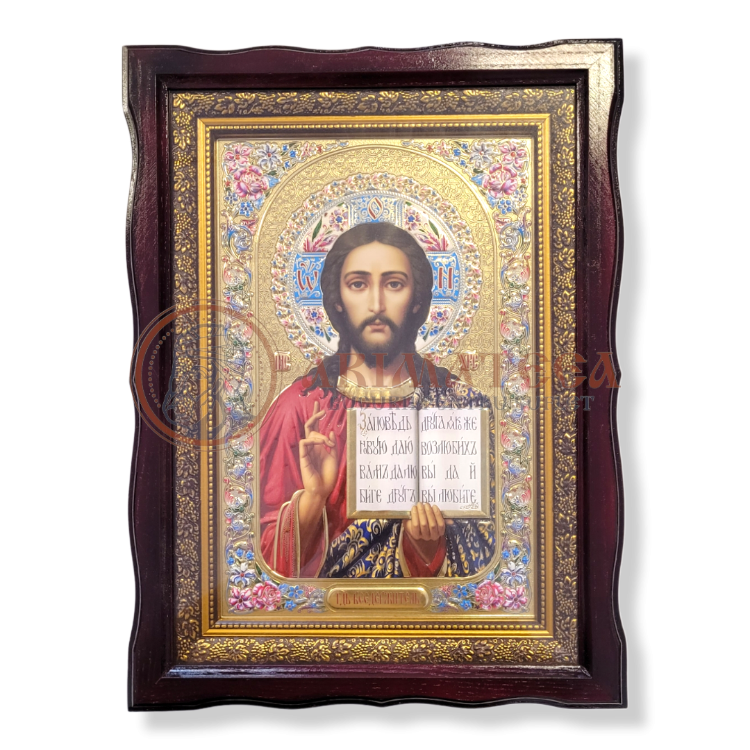 Icoană Ramă Ondulată Lemn - Iisus Hristos