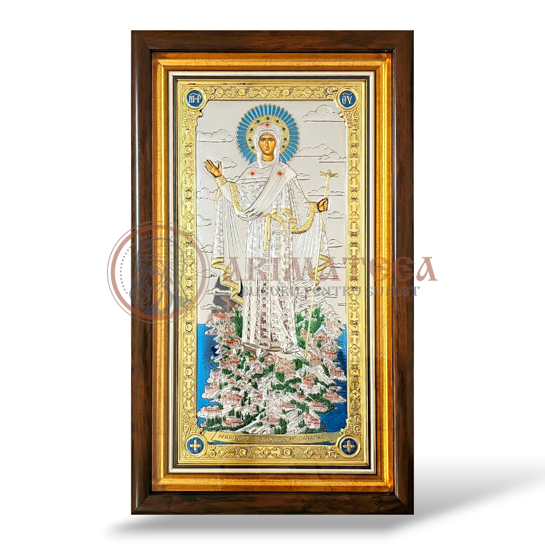 Icoană Argintată 35x60cm - Maica Domnului, Ocrotitoarea Sf. Munte Athos (ME66XD-KP)