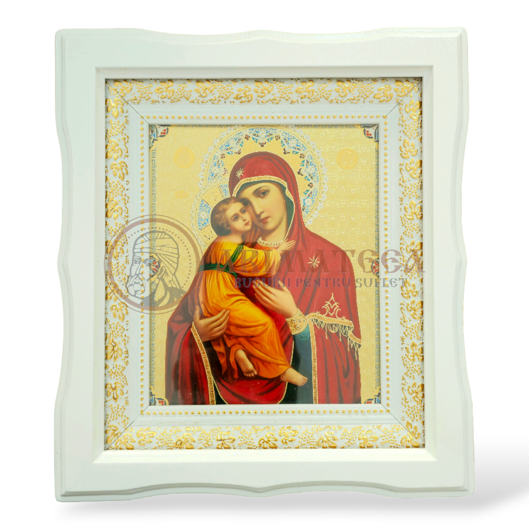 Icoană Ramă Ondulată Lemn (alb) - Maica Domnului I