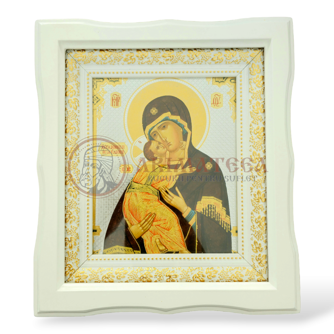 Icoană Ramă Ondulată Lemn (alb) - Maica Domnului II