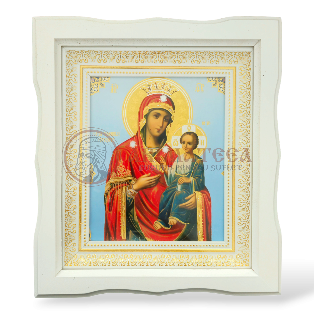 Icoană Ramă Ondulată Lemn (alb) - Maica Domnului VI