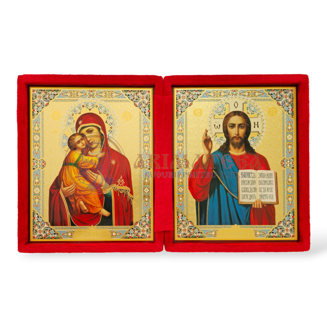 Icoană Diptic Catifea Roșie (955) - Maica Domnului și Mântuitorul Iisus Hristos I