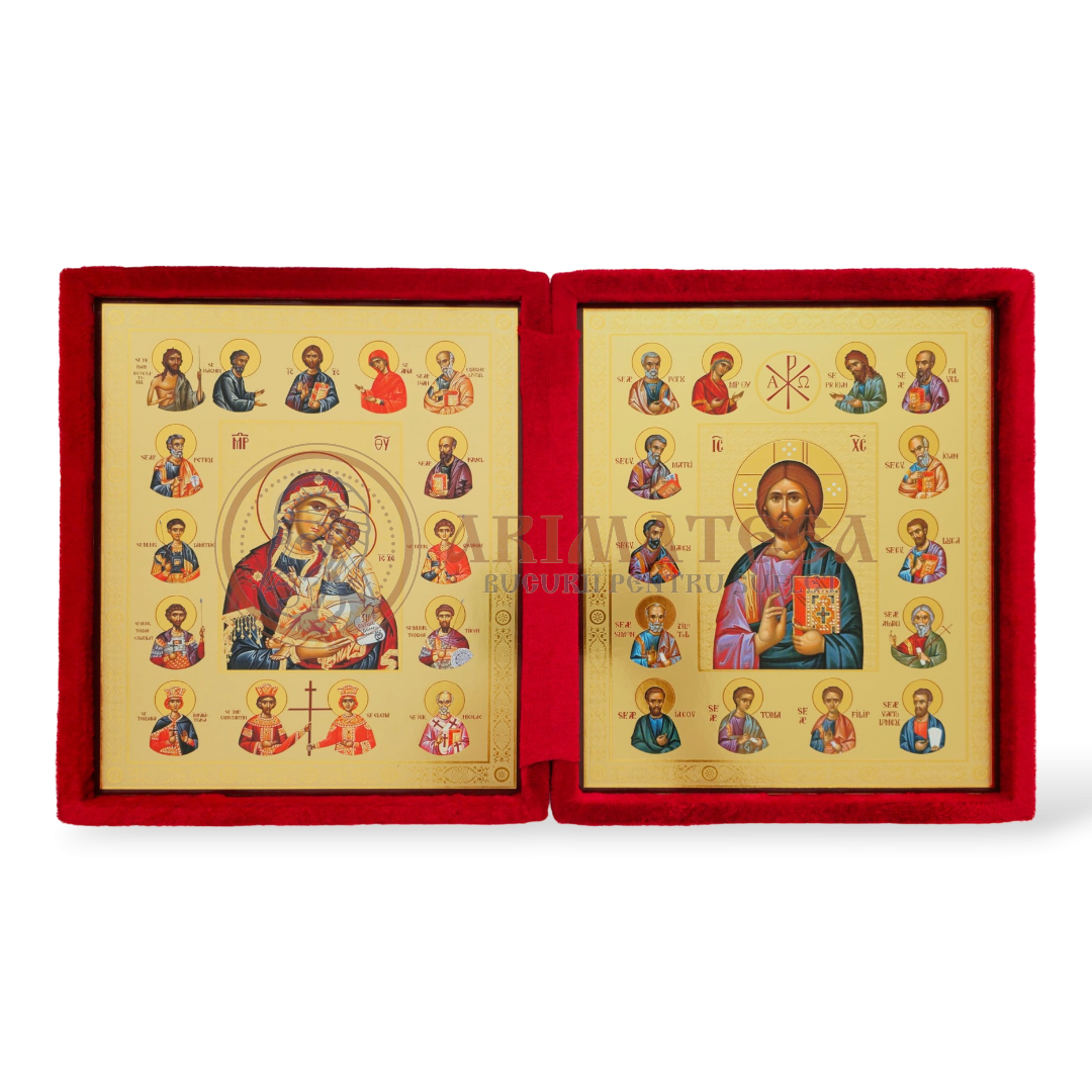 Icoană Diptic Catifea Roșie (955) - Maica Domnului și Mântuitorul Iisus Hristos III