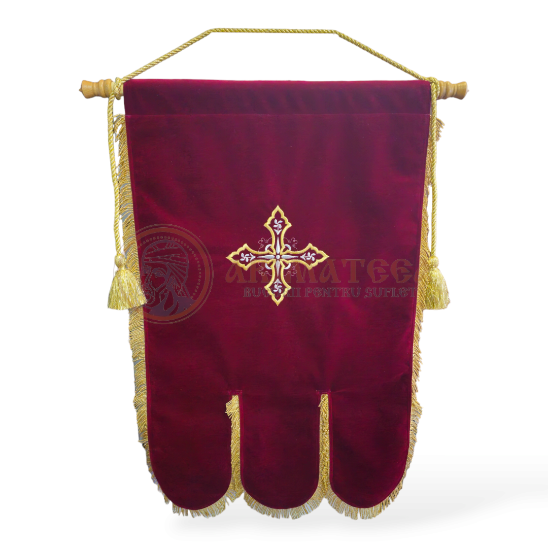 Prapur/steag Brodat pe Catifea - Icoană Brodată (Maica Domnului) - (18601)