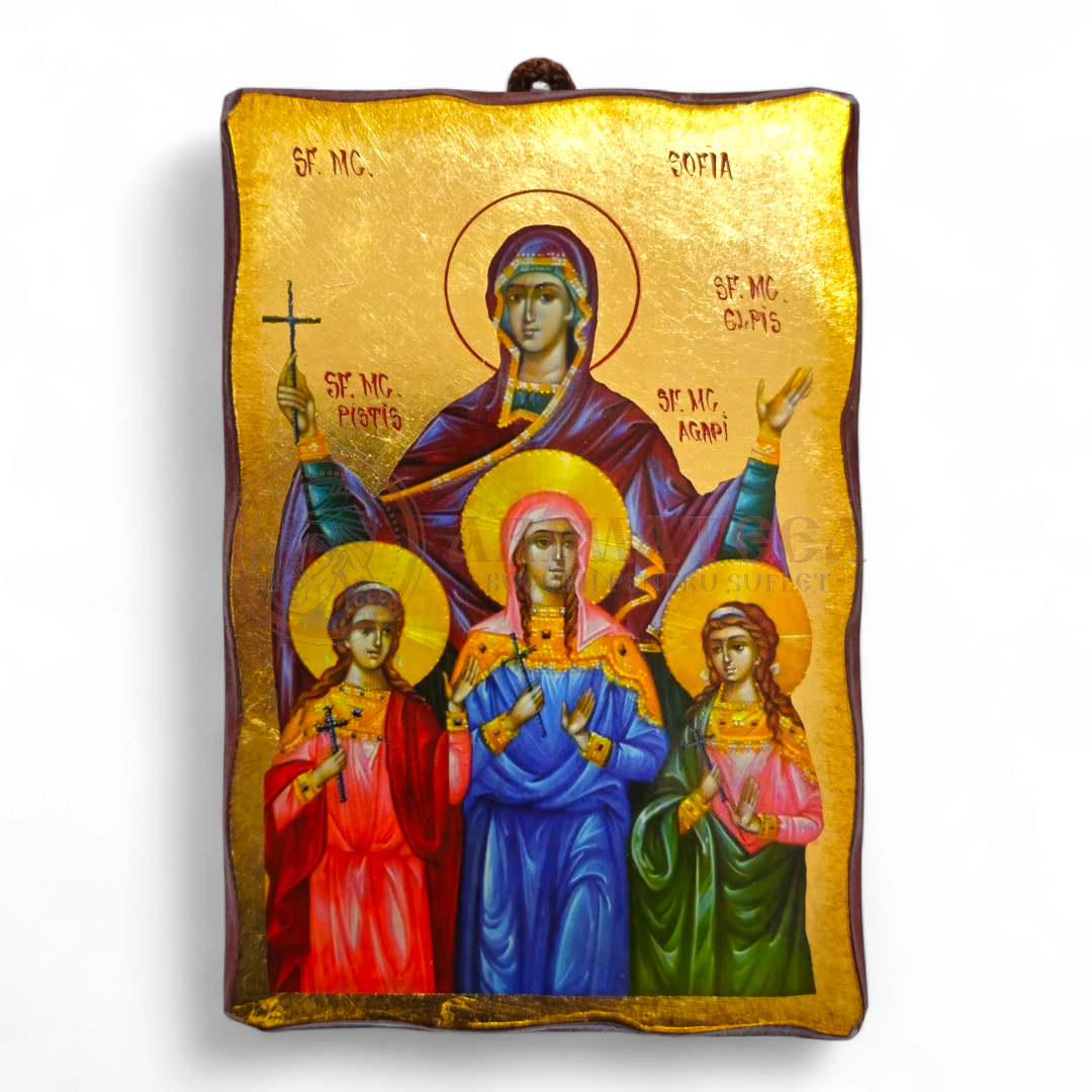Icoană 15x10 - Sf. Mc. Sofia cu cele 3 fiice, Pistis, Elpis și Agapis