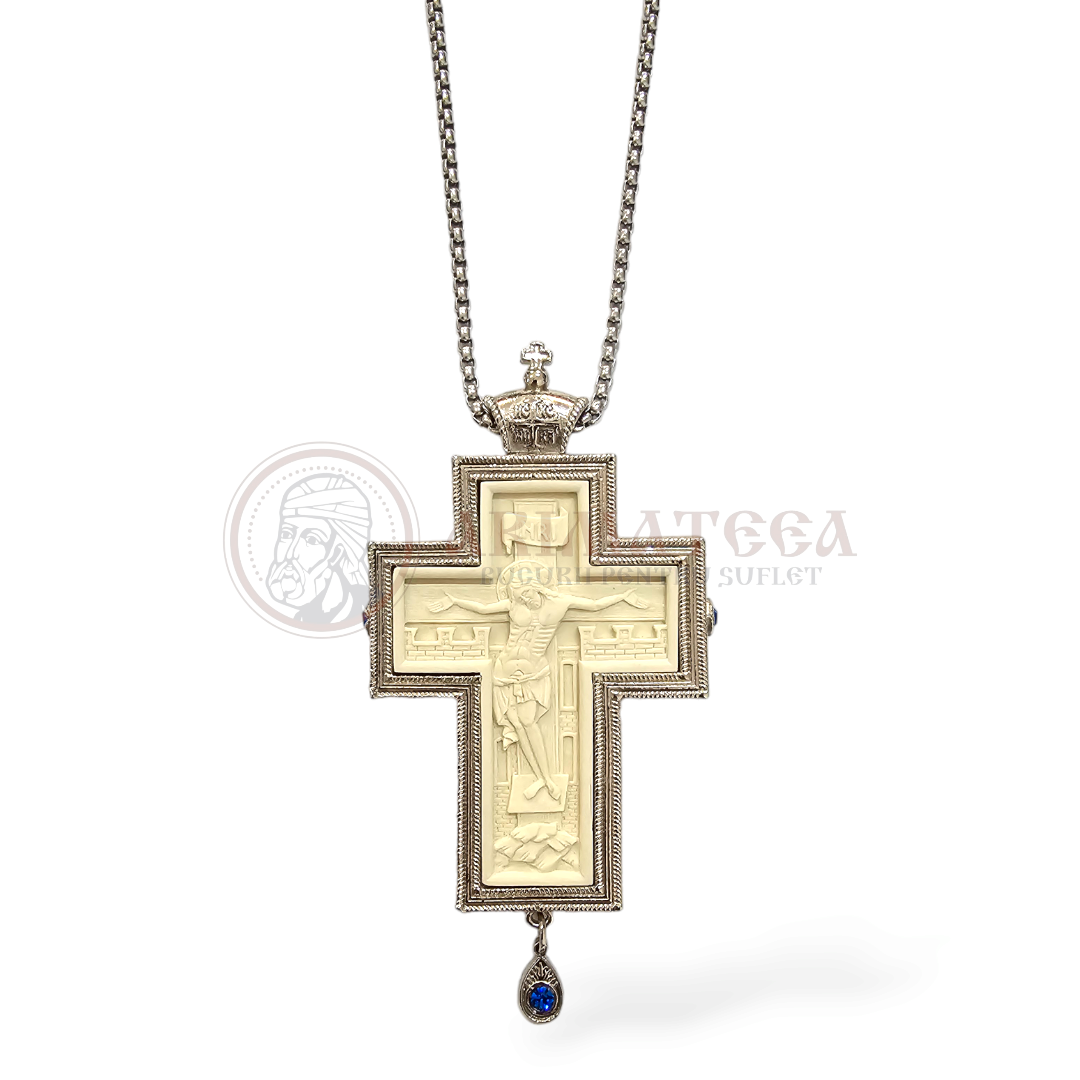 Cruce Pectorală Sculptată Sidef I - Argintată (de dimensiuni mici)