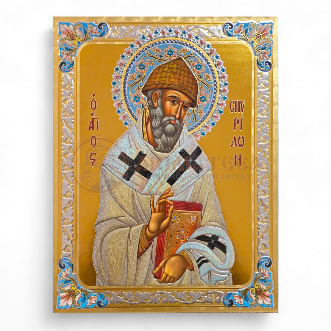 Icoană Pal Relief 21x32 cm - Sfântul Ierarh Spiridon Episcopul Trimitundei