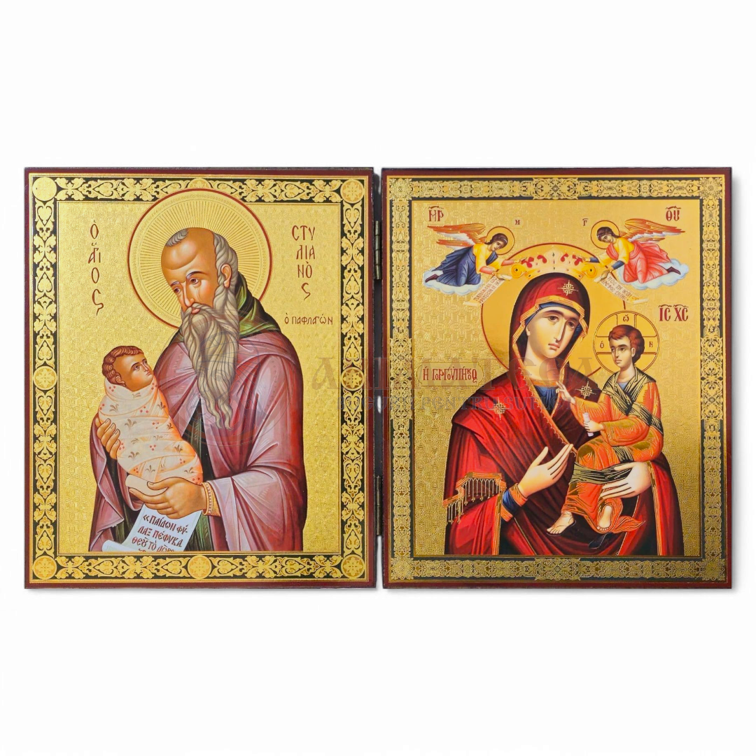 Diptic MDF 18x24 - Maica Domnului și Sf. Cuv. Stelian