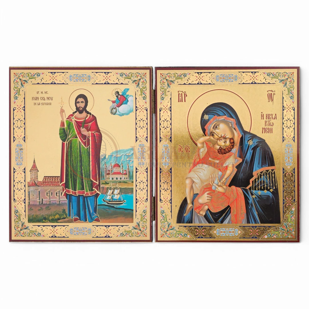 Diptic MDF 18x24 - Maica Domnului și Sf. M. Mc. Ioan cel Nou de la Suceava
