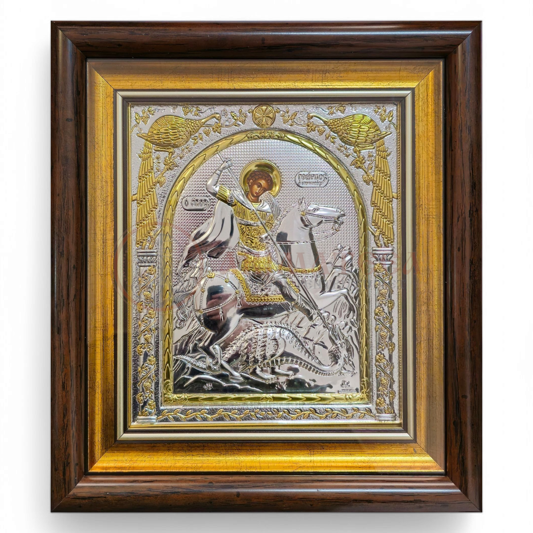 Icoană Argintată 26x23cm - Sf. M. Mc. Gheorghe (M40KP)