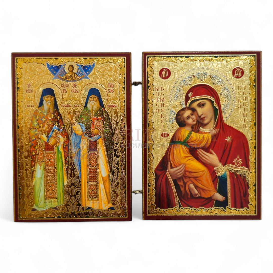 Diptic MDF 6x9 cm - Sf. Cuv. Cleopa și Paisie, Maica Domnului I