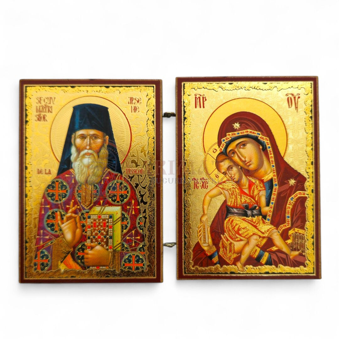 Diptic MDF 6x9 cm - Sf. Mărturisitor Arsenie de la Prislop, Maica Domnului III