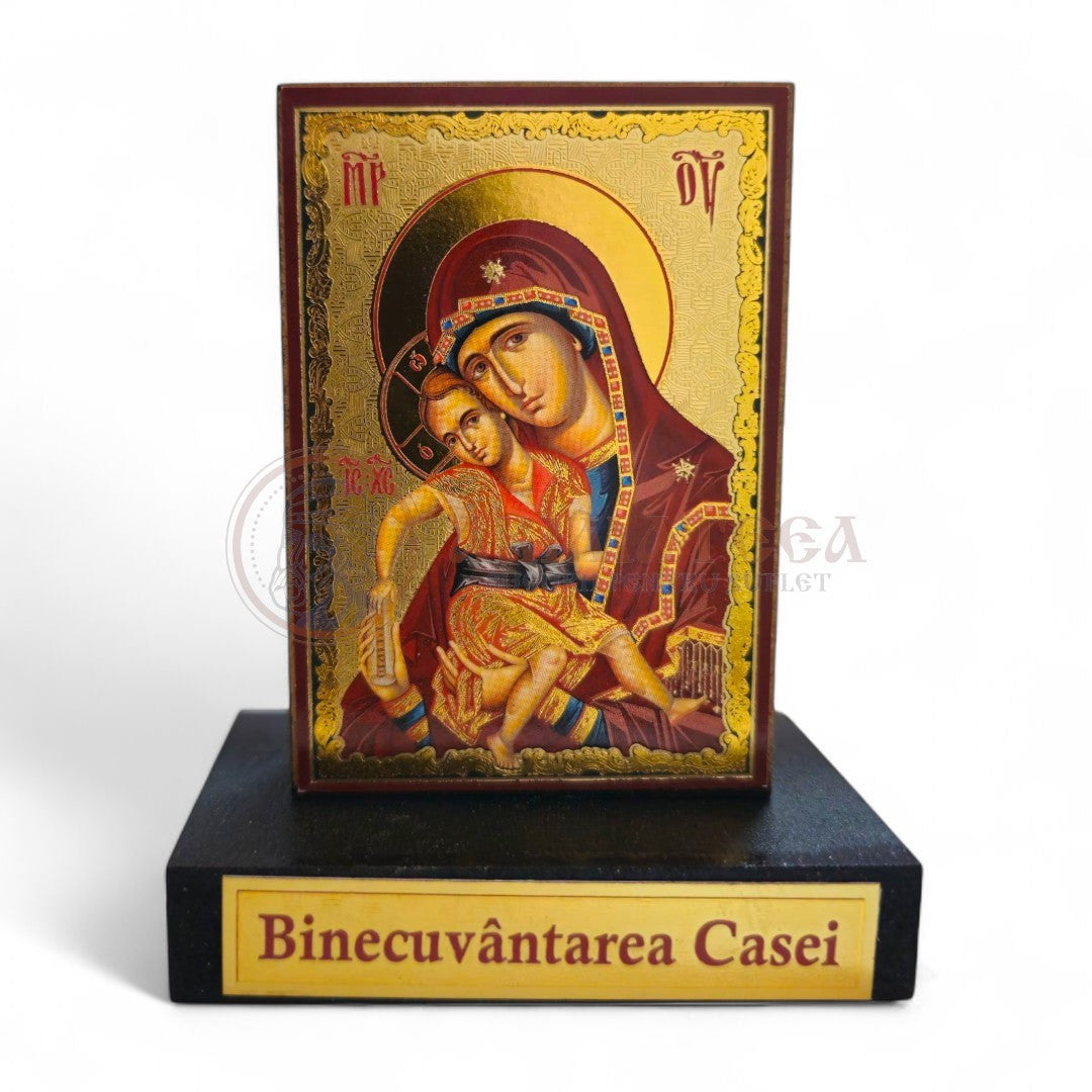 Icoană cu postament. Binecuvântarea casei - Maica Domnului Eleusa (Blândețe)