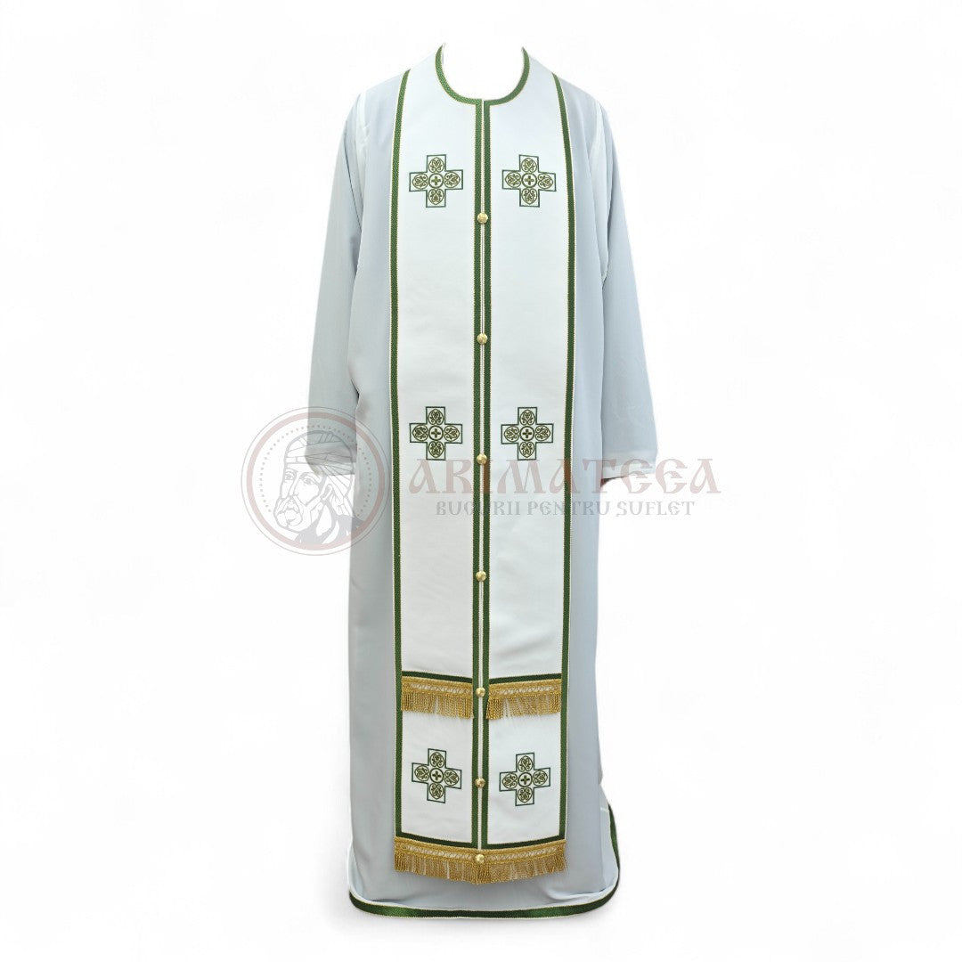 Veșmânt Brodat - Model Frescă - Alb și Verde