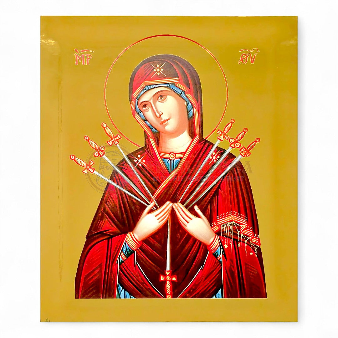 Icoană Aurită 29x23 - Maica Domnului „Șapte Săgeți” (Semistrelnaya) - 953