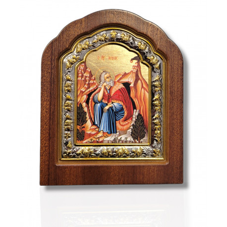 Icoană lemn ovală cu fond aurit - Sf. Proroc Ilie Tesviteanul