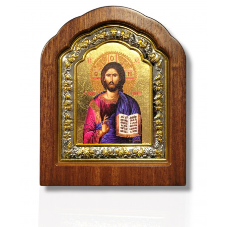 Icoană lemn ovală cu fond aurit - Mântuitorul Iisus Hristos