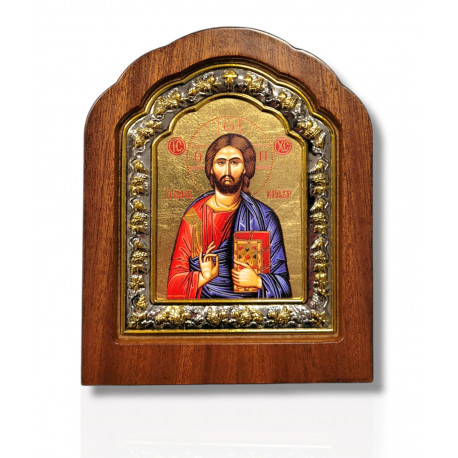 Icoană lemn ovală cu fond aurit - Mântuitorul Iisus Hristos (II)