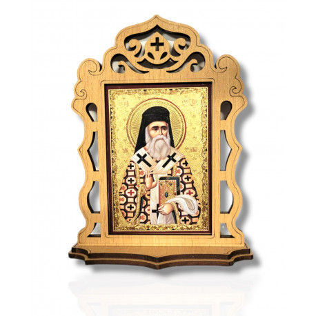 Icoană Pirogravată - Sf. Ierarh Nectarie d`ă Eghina