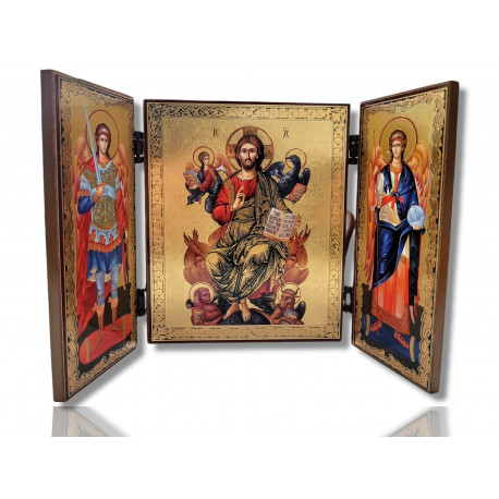 Triptic MDF 11x13 - Mântuitorul Iisus Hristos pe Tron - Sf. Arhangheli