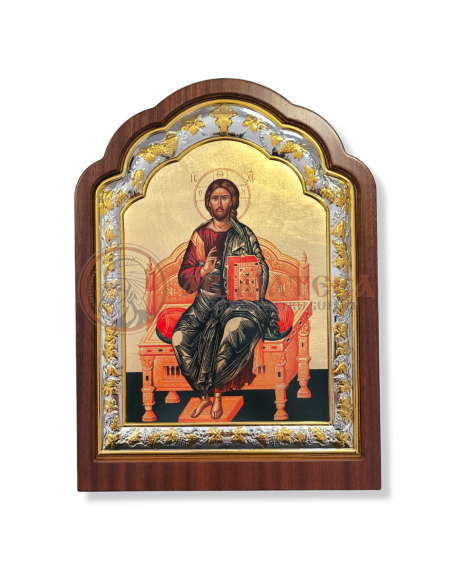 Icoană lemn ovală 23x31- Iisus Hristos pe Tronul Slavei (5569)