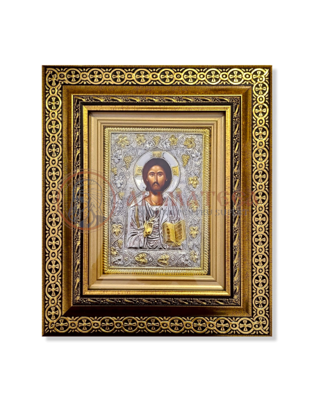 Icoană Argintată în Ramă Aurie - Iisus Hristos (9456)
