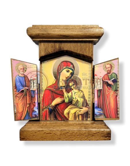 Triptic din Lemn N68 - Maica Domnului, Sf. Ap. Petru și Pavel