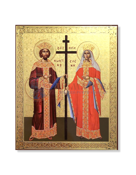 Icoană litografiată din Pal, 11x13, cu suport - Sf. Împărați Constantin și Elena