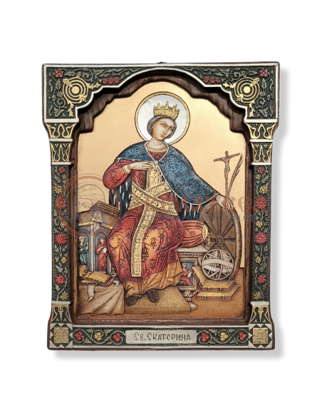 Icoană pictată în relief - Sf. Ecaterina 27x21 cm