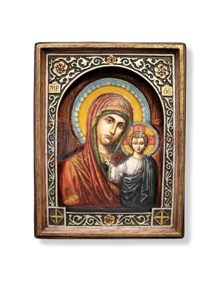 Icoană pictată în relief - Maica Domnului 17x13 cm