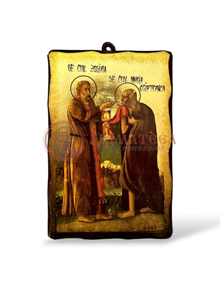 Icoană 15x10 - Sf. Cuv. Zosima și Sf. Cuv Maria Egipteanca