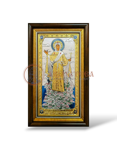 ﻿Icoană Argintată 15x27cm - Maica Domnului, Ocrotitoarea Sf. Munte Athos (ME64XD-KP)