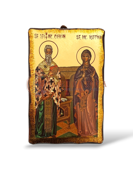 Icoană 15x10 - Sf. Mc. Ciprian și Sf. Mc. Iustina