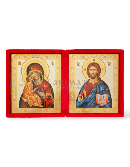 Icoană Diptic Catifea Roșie (955) - Maica Domnului și Mântuitorul Iisus Hristos