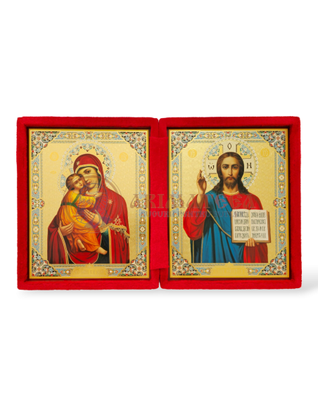 Icoană Diptic Catifea Roșie (955) - Maica Domnului și Mântuitorul Iisus Hristos I