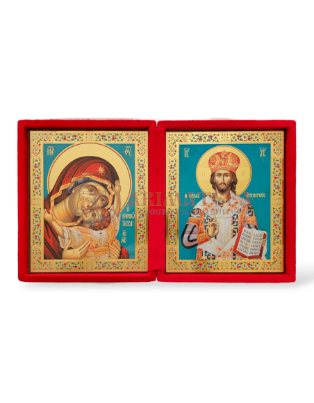 Icoană Diptic Catifea Roșie (955) - Maica Domnului și Mântuitorul Iisus Hristos II